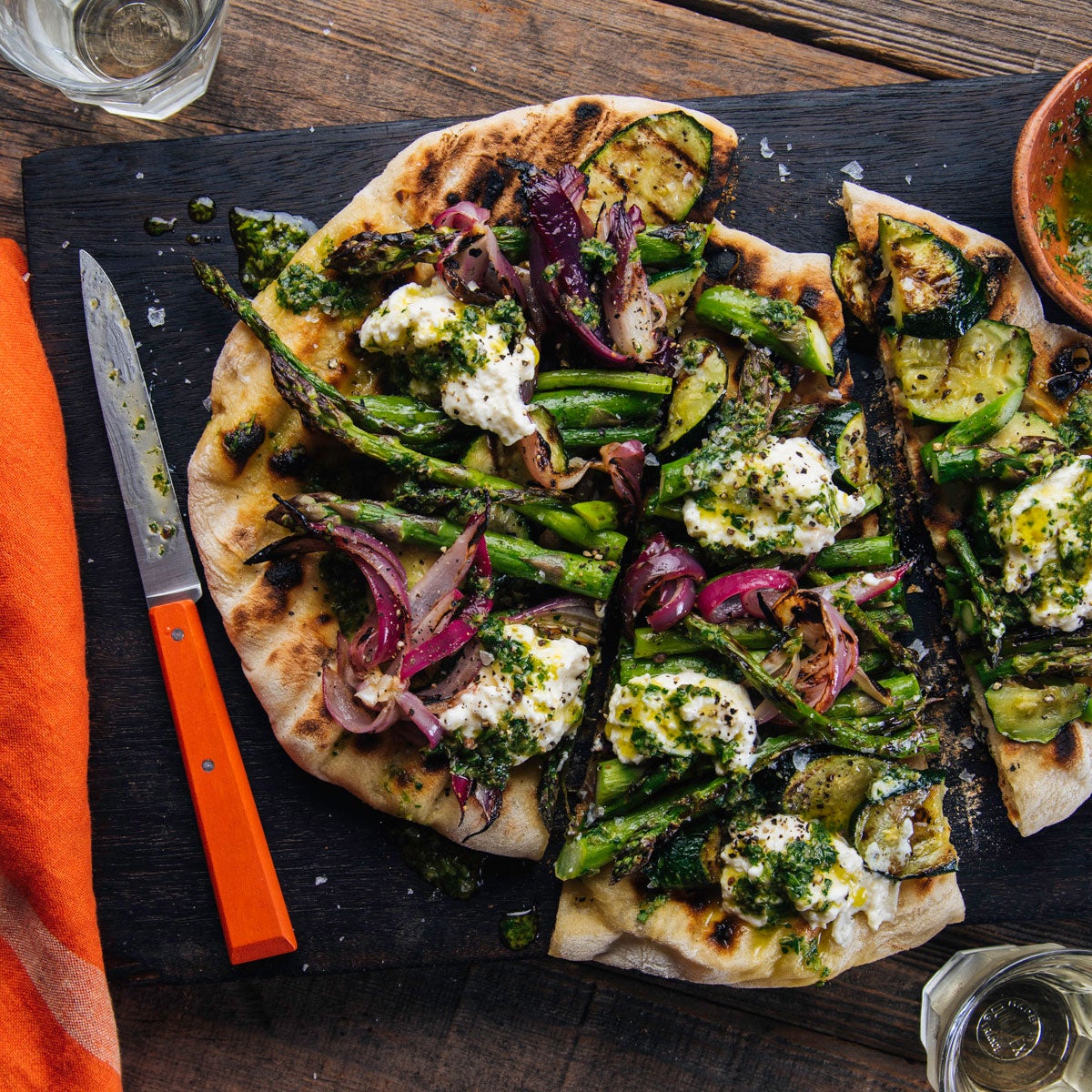 Grilled Vegetable Flatbreads with Ricotta and Salsa Verde | Kingsford®