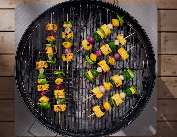 Kabobs on charcoal outlet grill