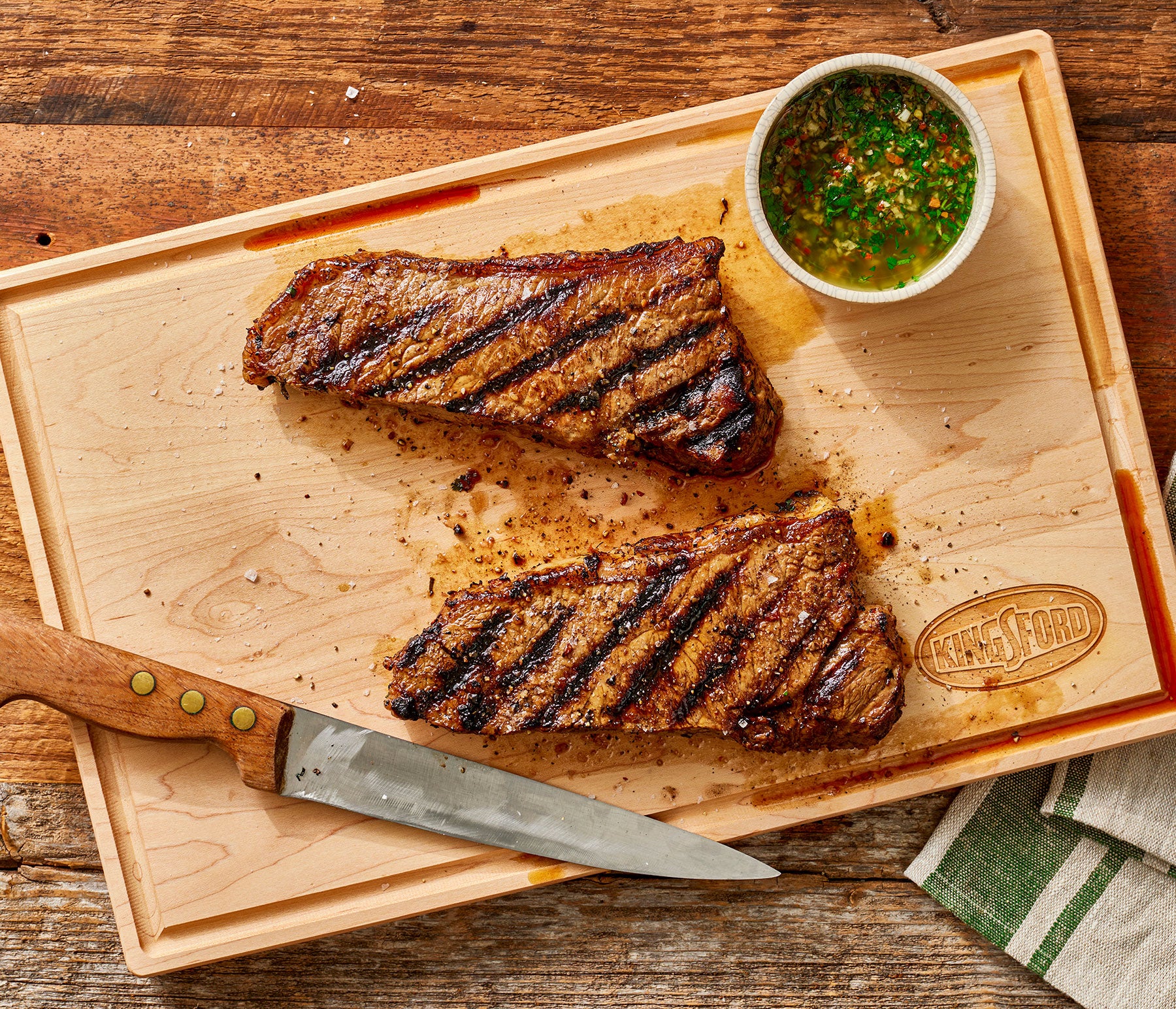 Grilled New York Strip Steak with Ginger Chimichurri Sauce